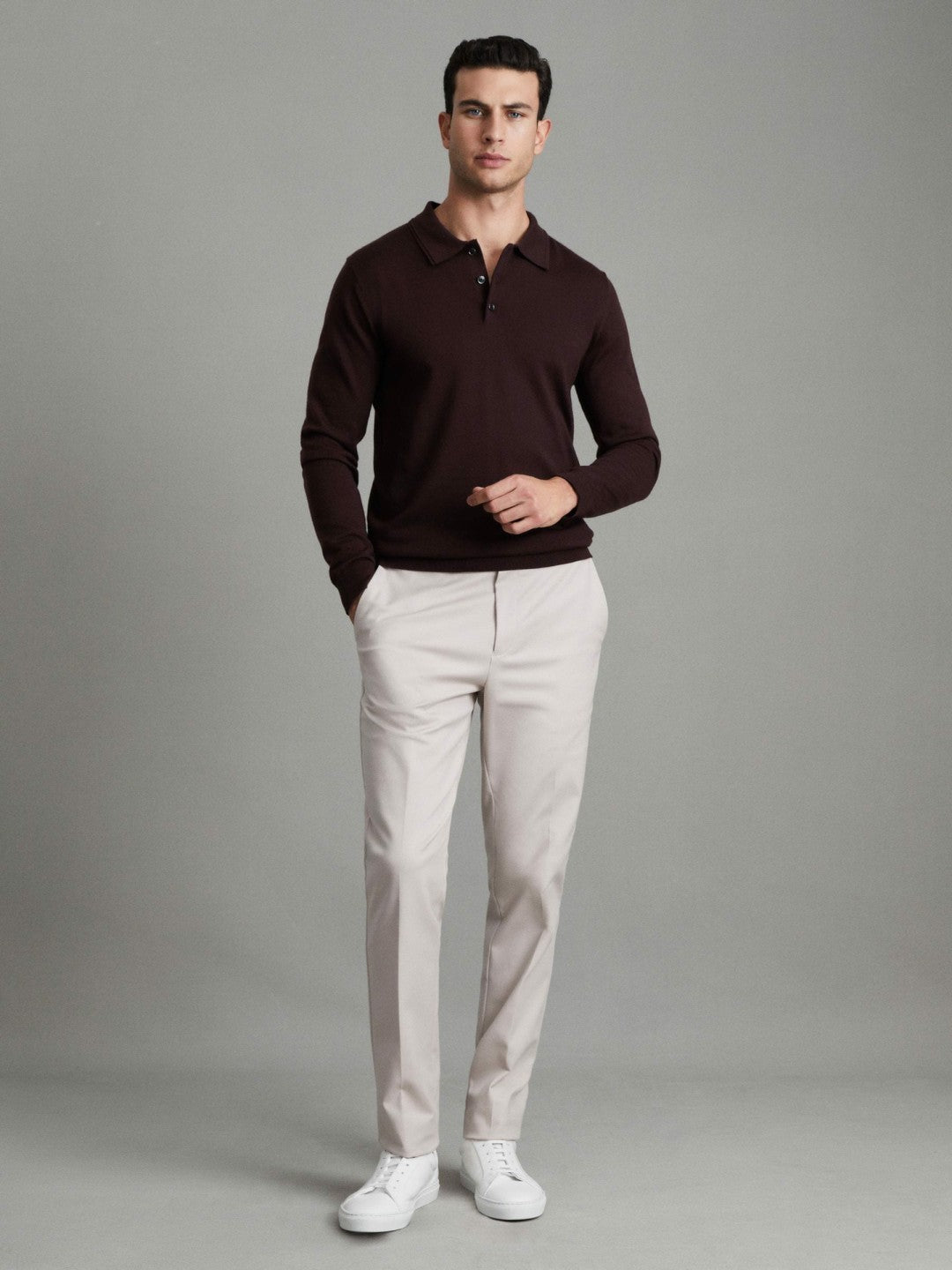 Merino Wool Polo Shirt in Dark Bordeaux | Reiss Men Exclusive