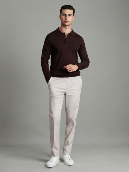 Merino Wool Polo Shirt in Dark Bordeaux | Reiss Men Exclusive