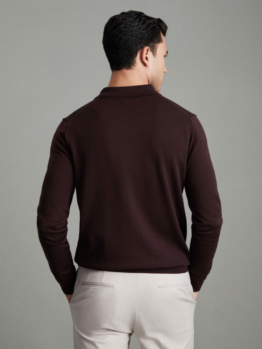 Merino Wool Polo Shirt in Dark Bordeaux | Reiss Men Exclusive