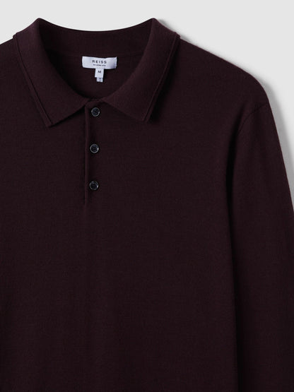 Merino Wool Polo Shirt in Dark Bordeaux | Reiss Men Exclusive