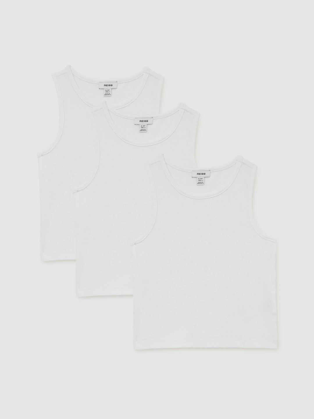 3-9 yrs Cotton Stretch Ribbed Vest 3 Pack in White | Reiss Children & Baby Trending