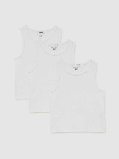 3-9 yrs Cotton Stretch Ribbed Vest 3 Pack in White | Reiss Children & Baby Trending