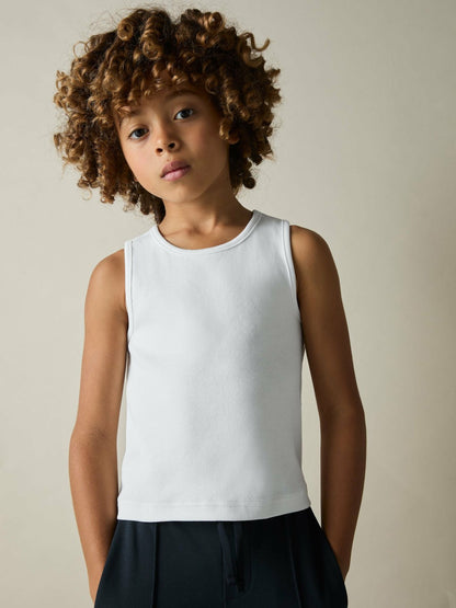 3-9 yrs Cotton Stretch Ribbed Vest 3 Pack in White | Reiss Children & Baby Trending