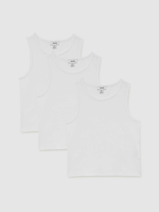 9-13 yrs Cotton Stretch Ribbed Vest 3 Pack in White | Reiss Children & Baby Signature