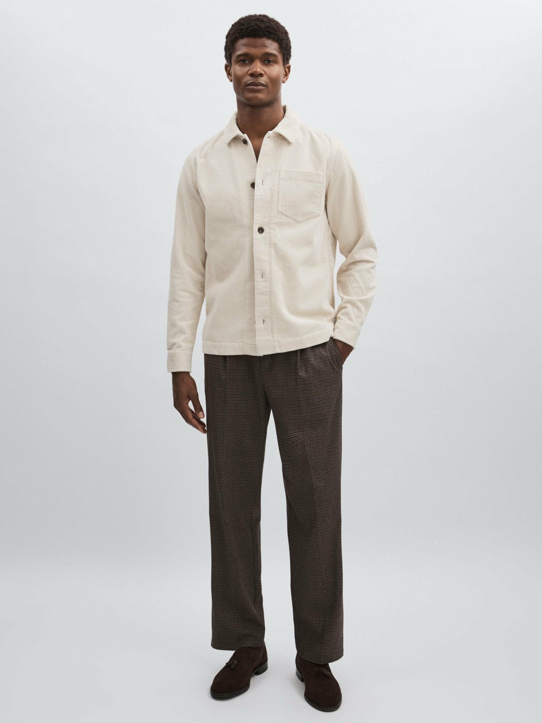 Les Deux Cotton Corduroy Overshirt in Ivory | Reiss Men Recommended
