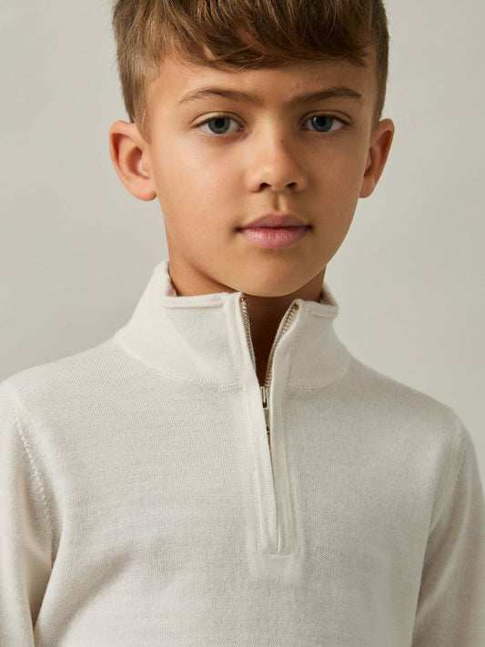 9-13 yrs Merino Wool Half-Zip Funnel Neck Jumper in Snow | Reiss Children & Baby New