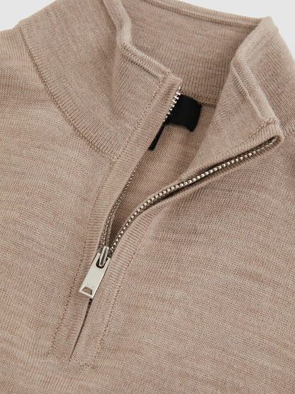 9-13 yrs Merino Wool Half-Zip Funnel Neck Jumper in Wheat Melange | Reiss Children & Baby Exclusive