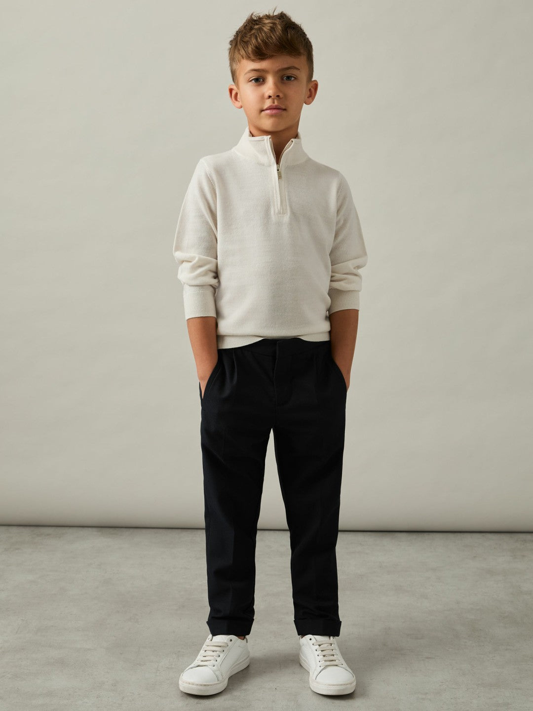 3-9 yrs Merino Wool Half-Zip Funnel Neck Jumper in Snow | Reiss Children & Baby Premium