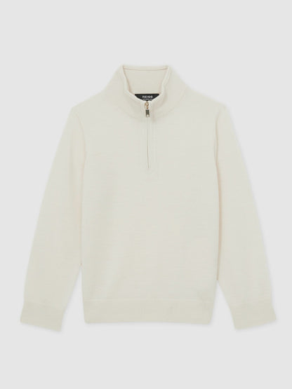 3-9 yrs Merino Wool Half-Zip Funnel Neck Jumper in Snow | Reiss Children & Baby Premium