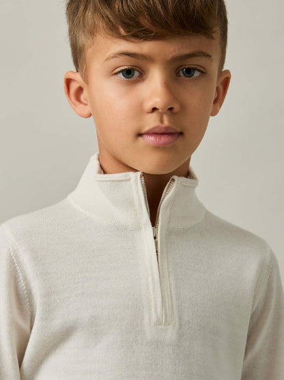 3-9 yrs Merino Wool Half-Zip Funnel Neck Jumper in Snow | Reiss Children & Baby Premium