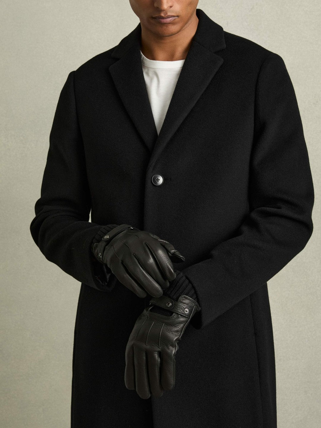Leather Ribbed-Cuff Gloves in Black | Reiss Men New