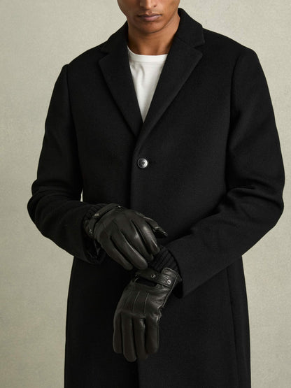 Leather Ribbed-Cuff Gloves in Black | Reiss Men New