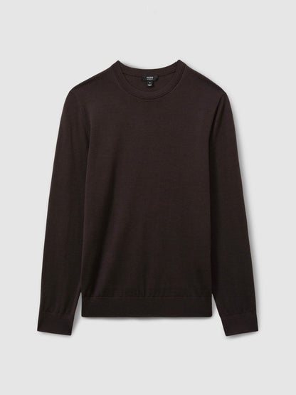 Merino Wool Crew Neck Jumper in Dark Bordeaux | Reiss Men Signature