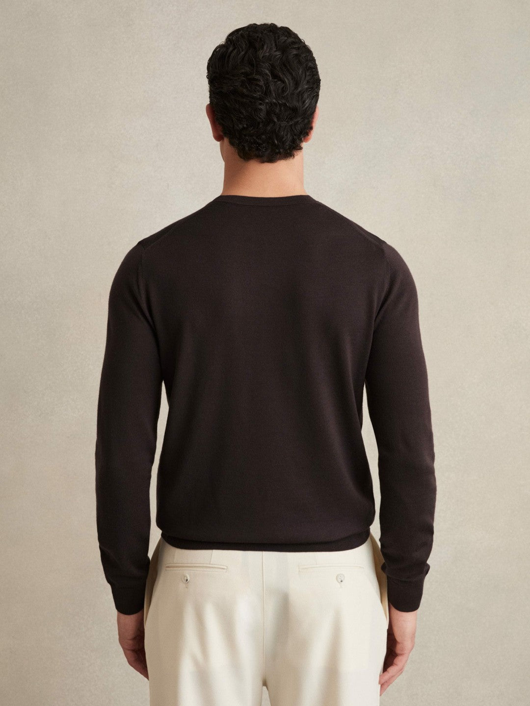 Merino Wool Crew Neck Jumper in Dark Bordeaux | Reiss Men Signature