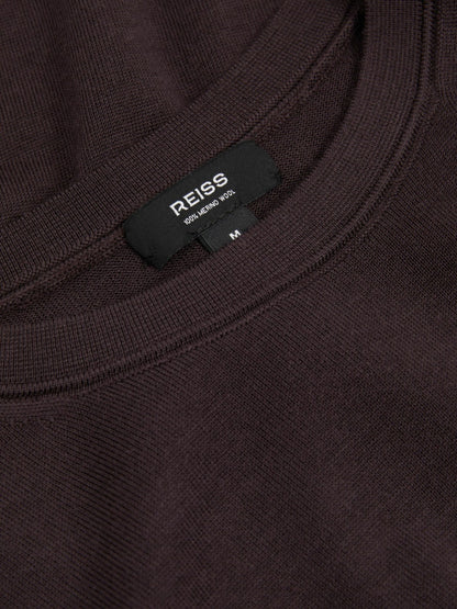 Merino Wool Crew Neck Jumper in Dark Bordeaux | Reiss Men Signature