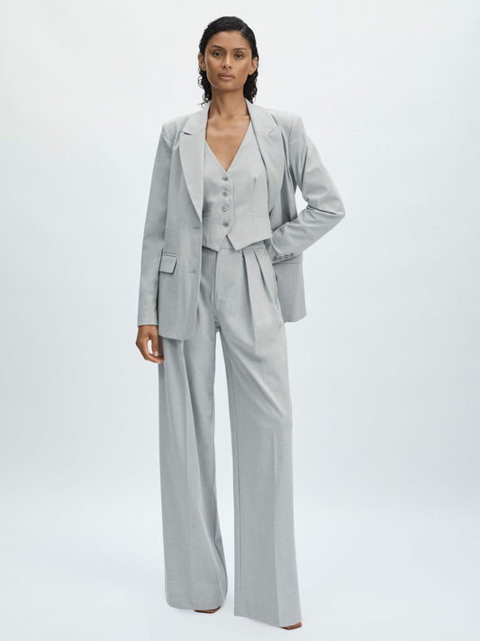 Good American Sharkskin Suit Waistcoat in Heather Grey | Reiss Women Featured