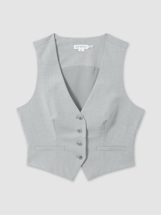 Good American Sharkskin Suit Waistcoat in Heather Grey | Reiss Women Featured