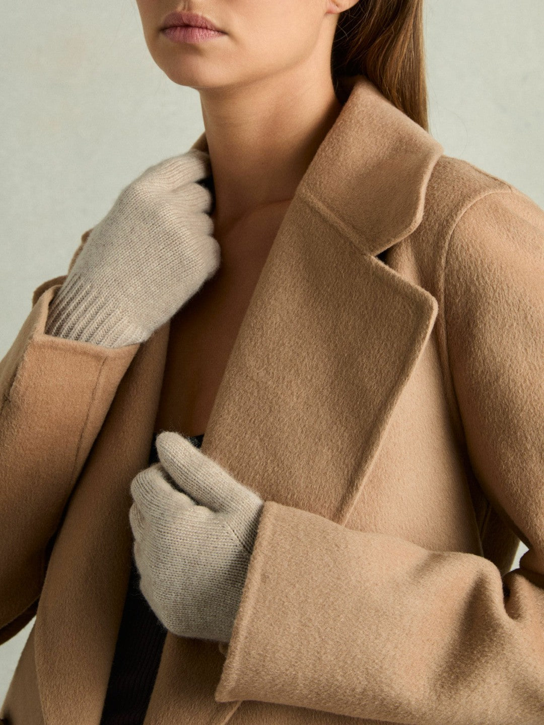Wool Blend Tipped Gloves in Taupe | Reiss Women Trending