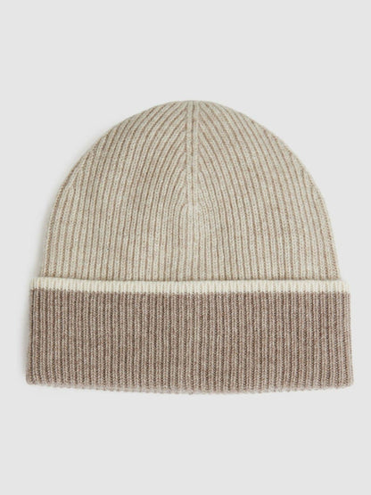 Wool Blend Tipped Beanie in Taupe | Reiss Women Exclusive