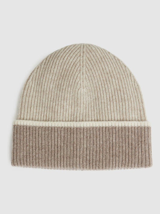 Wool Blend Tipped Beanie in Taupe | Reiss Women Exclusive