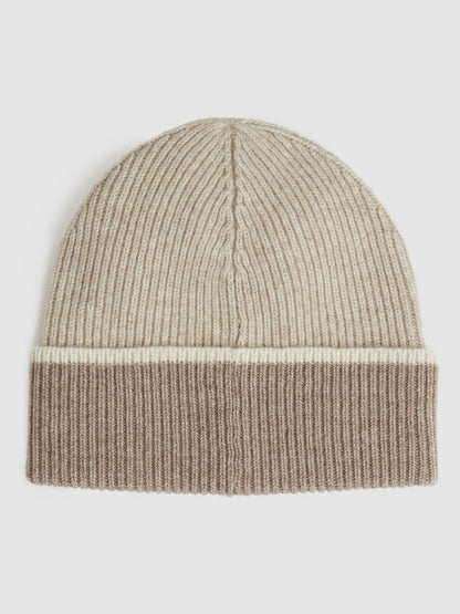 Wool Blend Tipped Beanie in Taupe | Reiss Women Exclusive