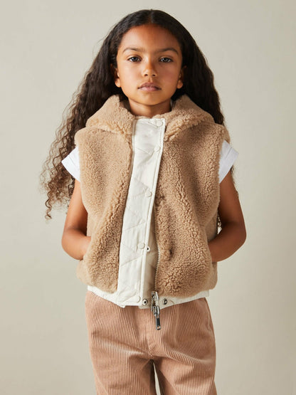 9-13 yrs Reversible Quilted Borg Gilet in Brown | Reiss Children & Baby Exclusive