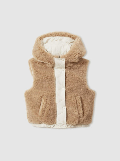 9-13 yrs Reversible Quilted Borg Gilet in Brown | Reiss Children & Baby Exclusive