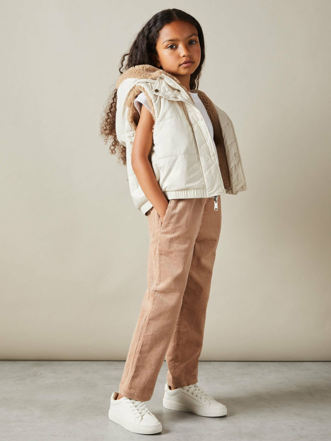 9-13 yrs Reversible Quilted Borg Gilet in Brown | Reiss Children & Baby Exclusive