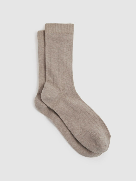 Cotton Blend Ribbed Loafer Socks in Neutral | Reiss Women Featured
