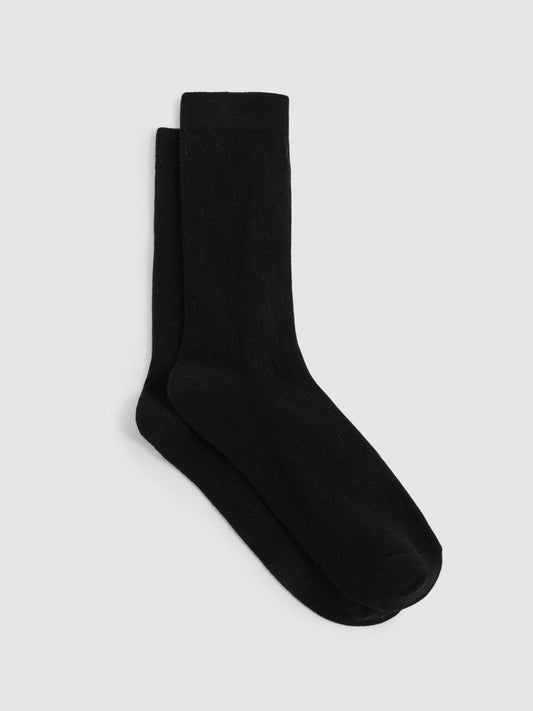 Cotton Blend Ribbed Loafer Socks in Black | Reiss Women Best Seller