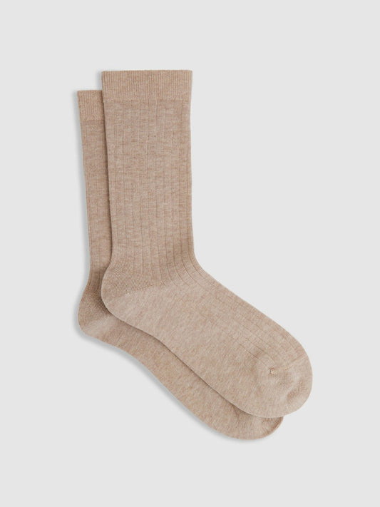 Cotton Blend Ribbed Loafer Socks in Oatmeal | Reiss Women Recommended