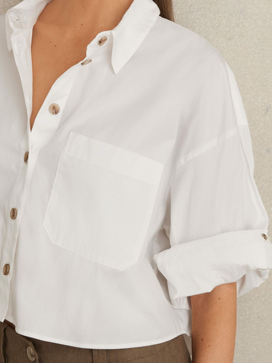 Oversize Cotton Cropped Shirt in White | Reiss Women New