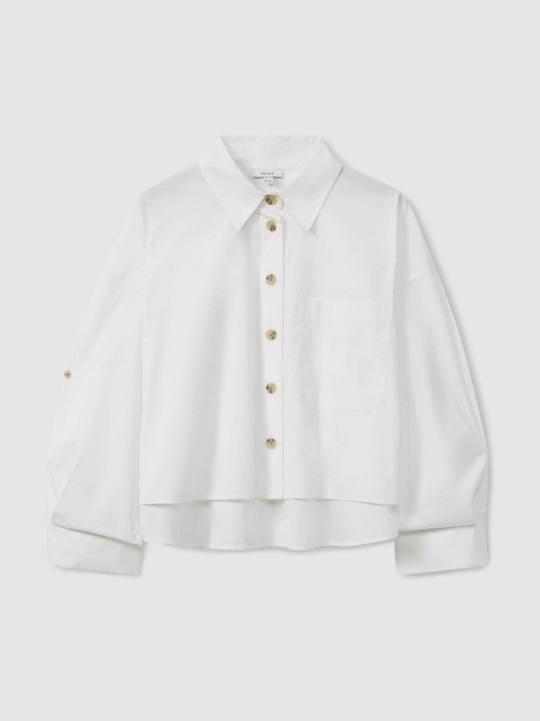 Oversize Cotton Cropped Shirt in White | Reiss Women New