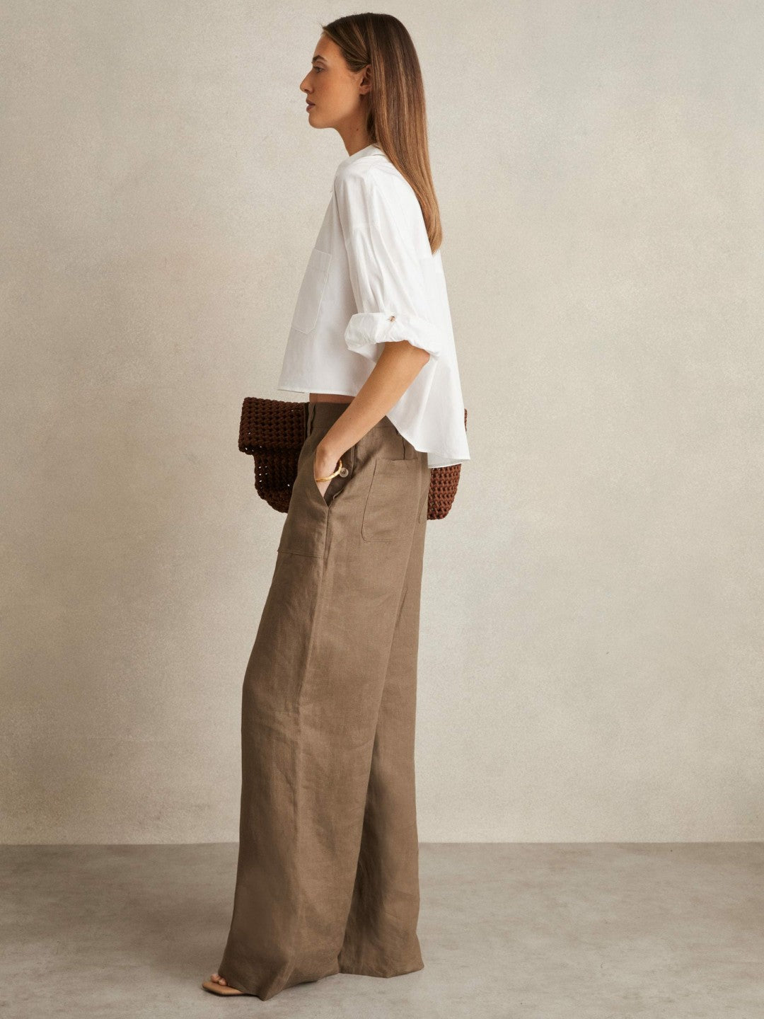 Oversize Cotton Cropped Shirt in White | Reiss Women New