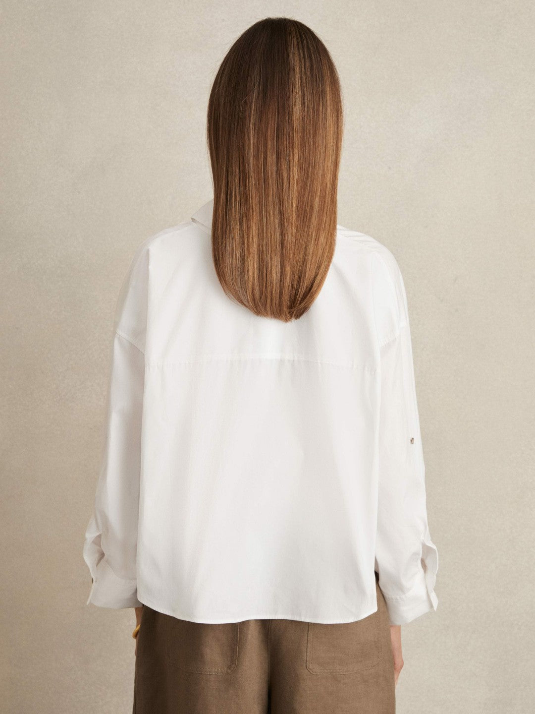 Oversize Cotton Cropped Shirt in White | Reiss Women New