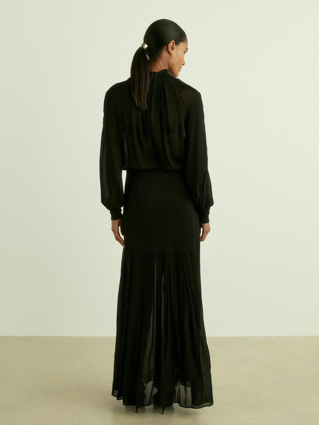 Sheer Jersey Gathered Maxi Dress in Black | Reiss Women Exclusive