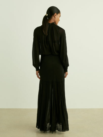 Sheer Jersey Gathered Maxi Dress in Black | Reiss Women Exclusive
