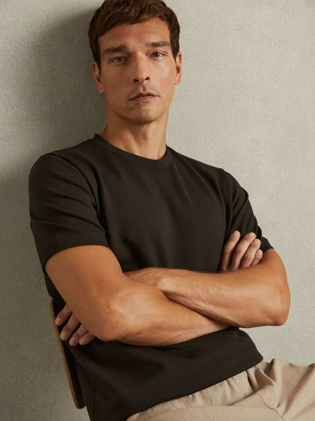 Interlock Jersey Crew Neck T-Shirt in Chocolate Brown | Reiss Men Best Seller