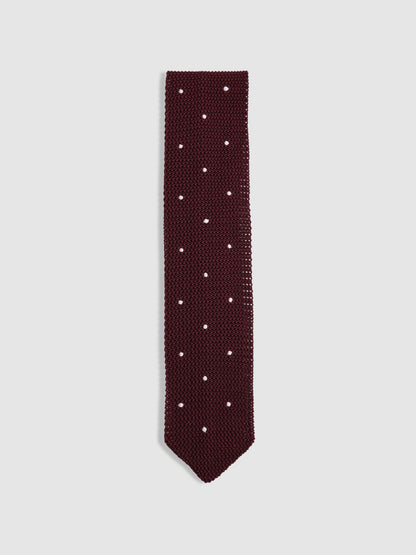Silk Knitted Pin-Dot Tie in Burgundy | Reiss Men Trending