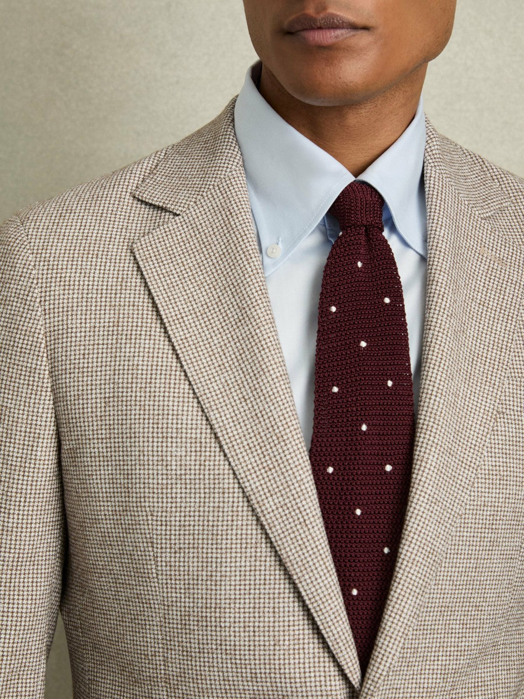 Silk Knitted Pin-Dot Tie in Burgundy | Reiss Men Trending