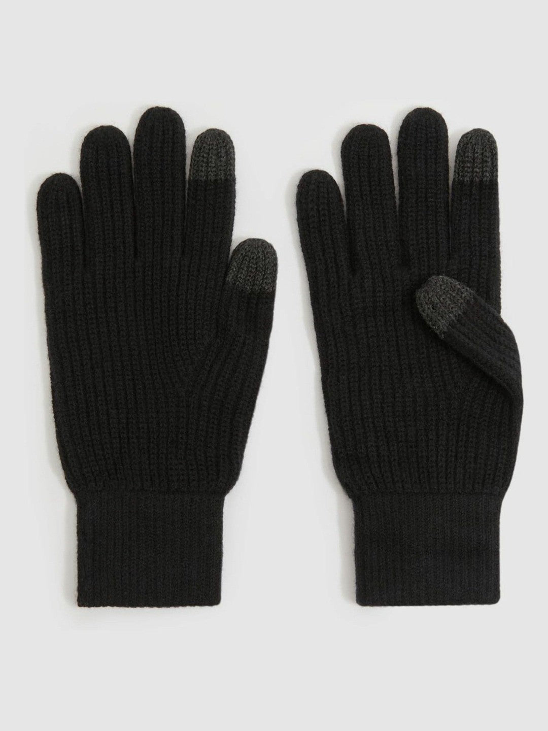 Ribbed-Merino Touchscreen Gloves in Black | Reiss Men Recommended
