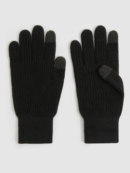 Ribbed-Merino Touchscreen Gloves in Black | Reiss Men Recommended