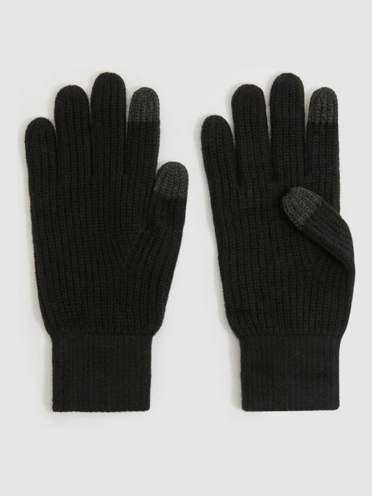 Ribbed-Merino Touchscreen Gloves in Black | Reiss Men Recommended
