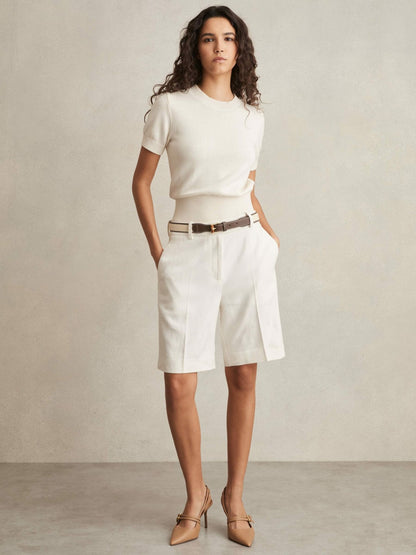 Linen-Blend Bermuda Shorts in White | Reiss Women Popular