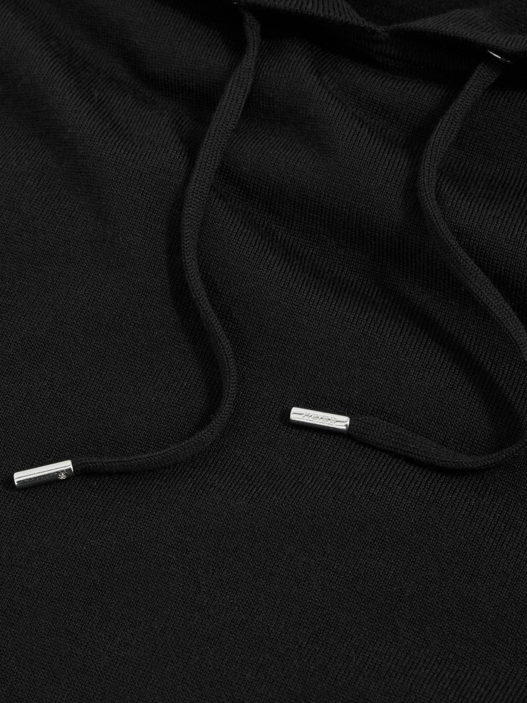 Merino Wool Drawstring Hoodie in Black | Reiss Men Featured