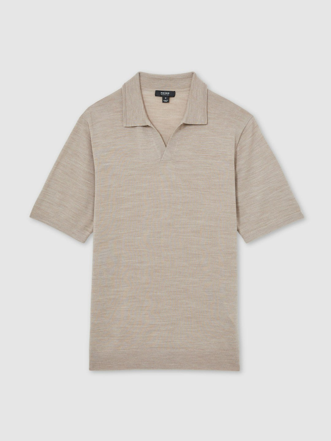 Merino Wool Open Collar Polo Shirt in Wheat Melange | Reiss Men Recommended