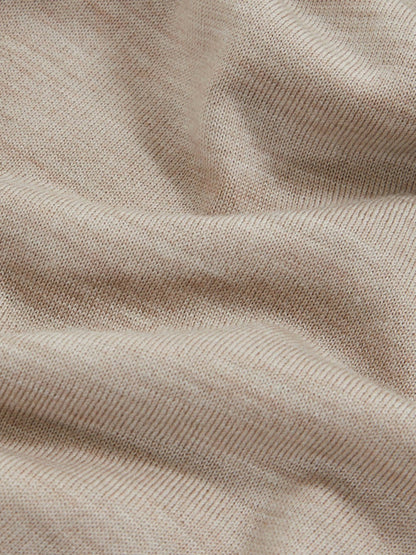 Merino Wool Open Collar Polo Shirt in Wheat Melange | Reiss Men Recommended