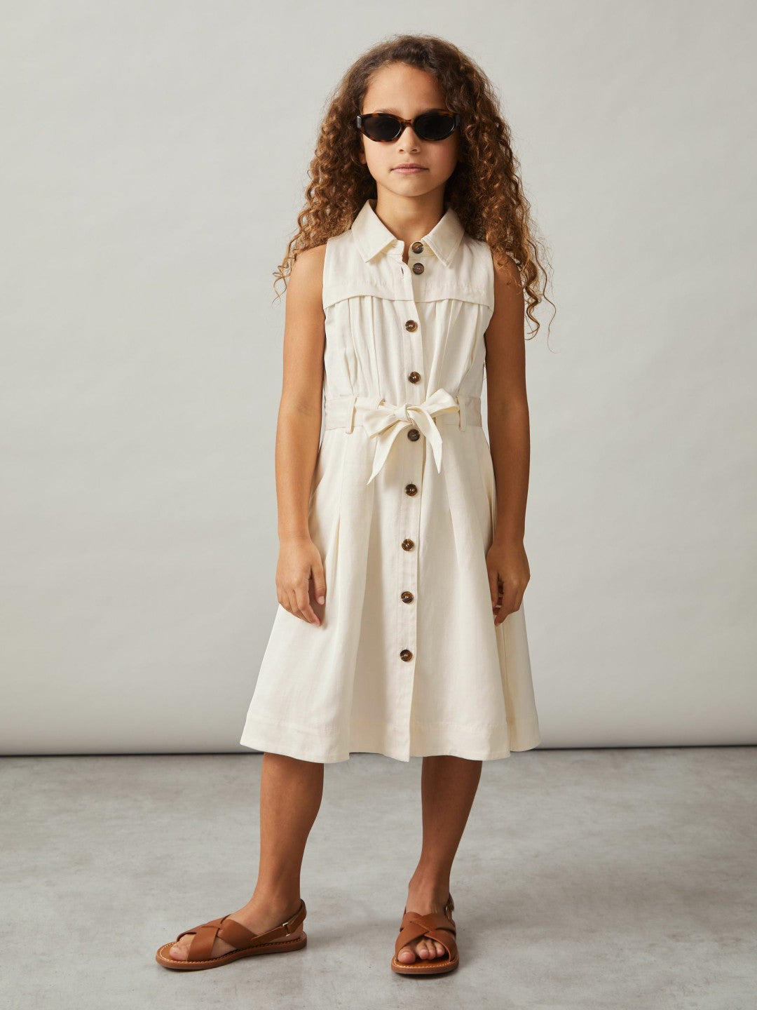 4-9 yrs Tie-Waist Collared Dress in Ivory | Reiss Children & Baby Recommended