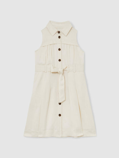 4-9 yrs Tie-Waist Collared Dress in Ivory | Reiss Children & Baby Recommended