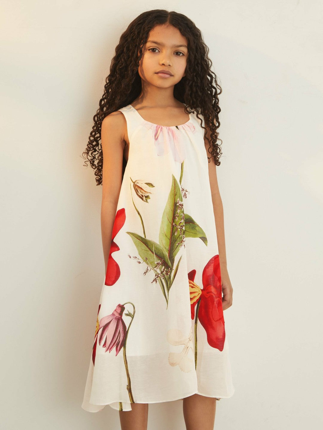 4-9 yrs  | NYBG Floral Maxi Dress With Linen in Ivory | Reiss Children & Baby Trending